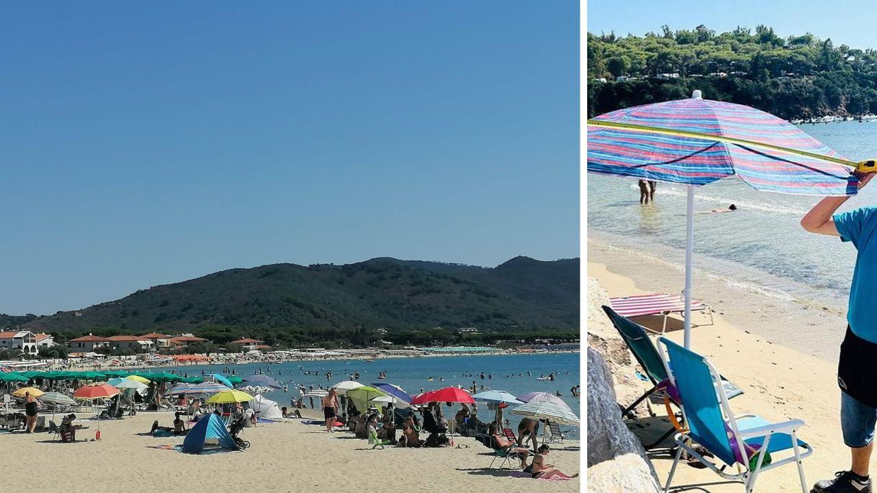 
	Una spiaggia a Campo nell'Elba, a destra un ombrellone "regolare" (foto archivio Gi&ograve; Di Stefano)

