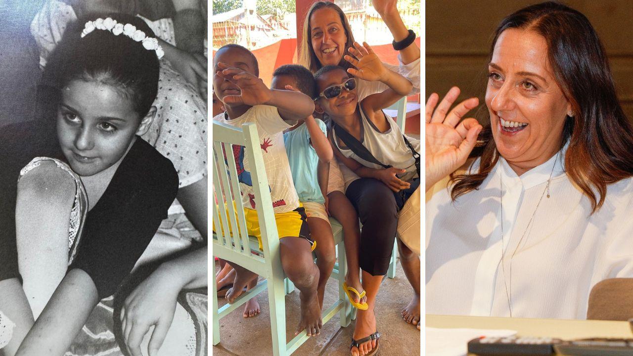 Da sx la piccola Sara Funaro quando faceva danza, il volontariato nelle favelas e la sindaca durante l'intervista