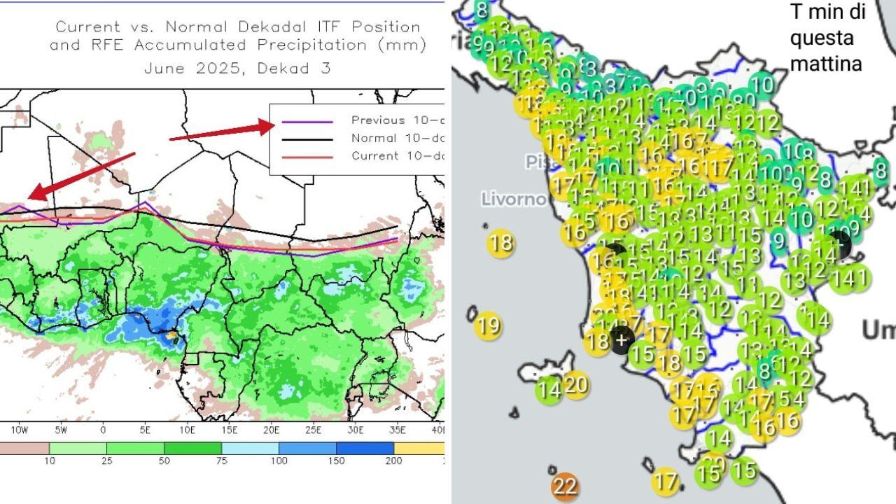 
	Le due carte del Cmt: l'indice Itcz e le minime di oggi

