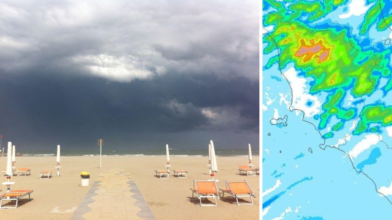 Si annunciano temporali domenica 13 luglio (a destra la carta di Meteo Siena 24)