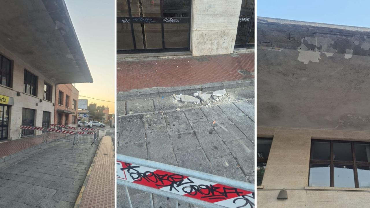 Cagliari, crolla il cornicione della stazione Arst