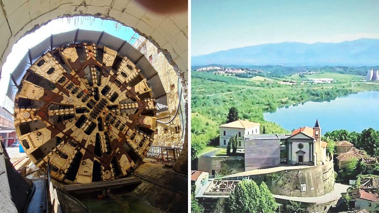 
	&nbsp;A sx una delle frese per lo scavo del&nbsp;tunnel Tav a Firenze, a dx&nbsp;Castelnuovo di Avane o Castelnuovo dei Sabbioni e sullo sfondo le ciminiere della centrale che avrebbero dovuto essere "coperte" dalla collina verde

