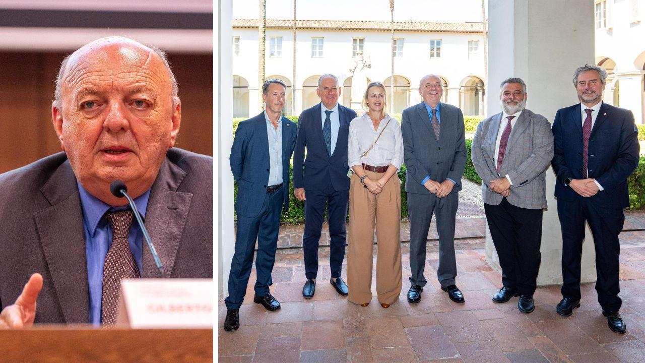 il ministro Gilberto Pichetto Fratin durante l’intervento al forum e da sinistra l’assessore Remo Santini, il segretario provinciale di Forza Italia Carlo Bigongiari, l’onorevole Deborah Bergamini, il ministro Gilberto Pichetto Fratin, il direttore del Tirreno Cristiano Marcacci e il sindaco di Lucca Mario Pardini