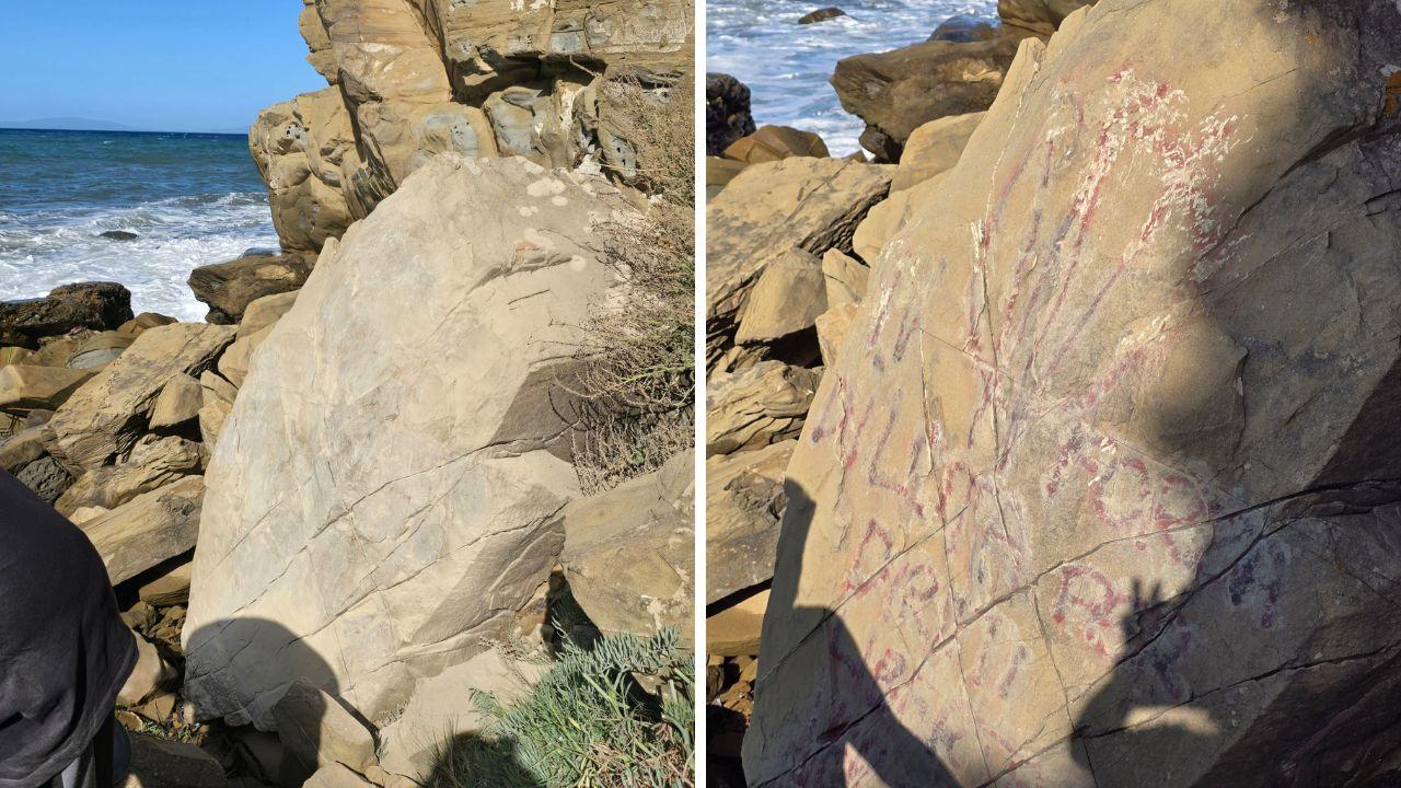 
	Cala Martina: uno dei massi ripuliti (prima e dopo)

