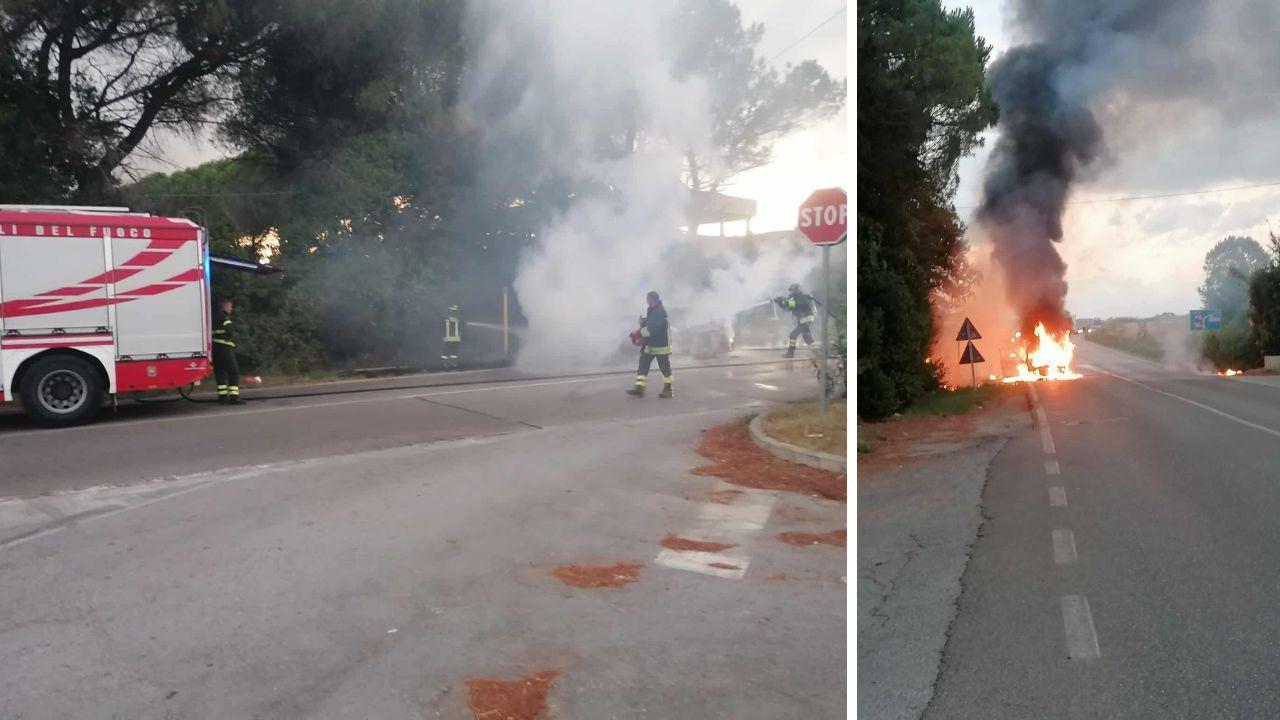 
	Il rogo e l'intervento dei vigili del fuoco (foto Renato Camilli)

