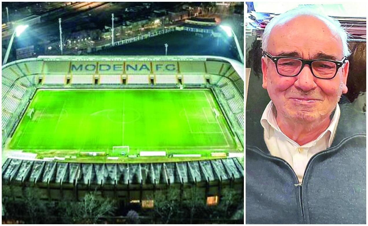 
	Lo stadio Braglia illuminato, a fianco l'imprenditore Luciano Borsari

