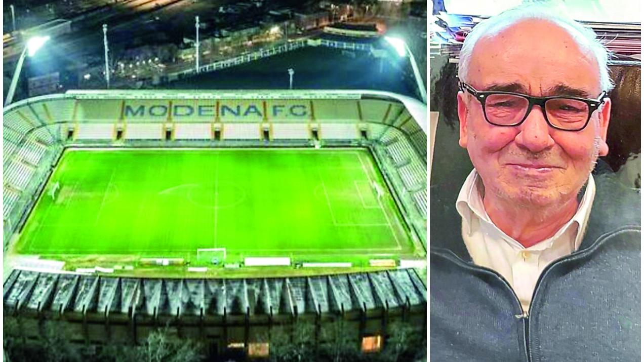 Lo stadio Braglia illuminato, a fianco l'imprenditore Luciano Borsari
