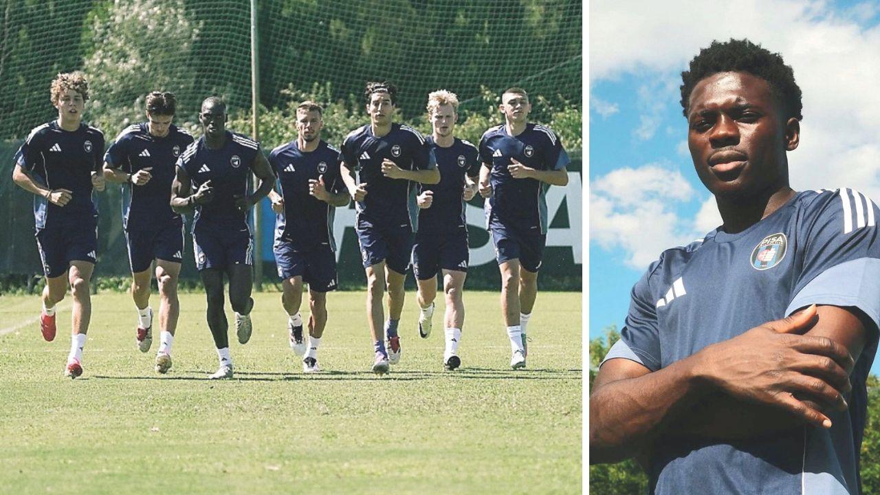 
	Il neo arrivato un momento del ritiro (Foto Pisa Sc)

