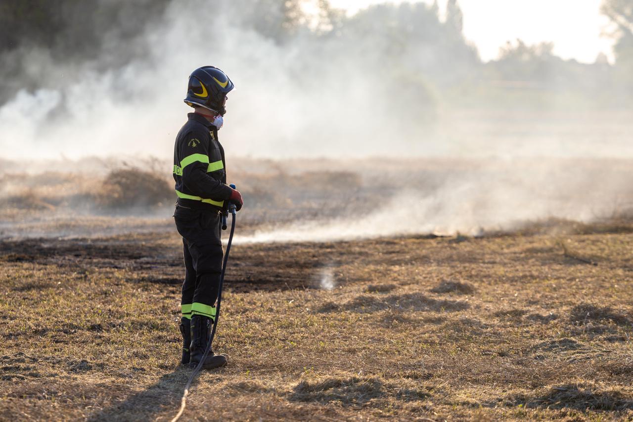 Poggio Renatico, incendio in campagna. Camion di letame a fuoco