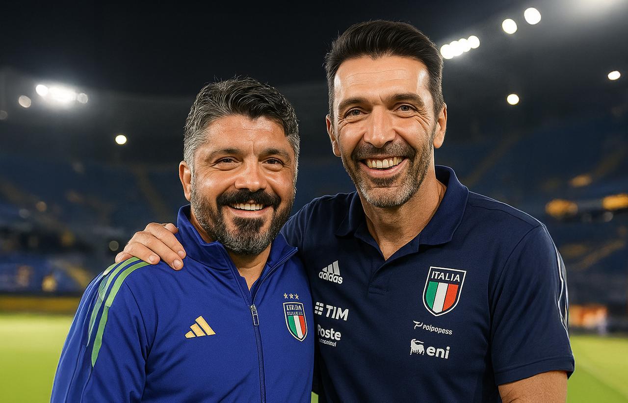Il Ct Rino Gattuso e il team manager Gianluigi Buffon al Trofeo Gigi Riva