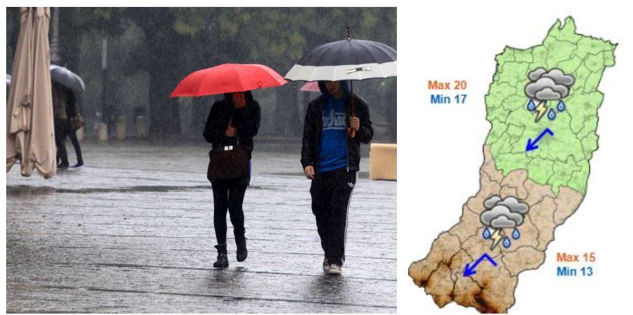 L’estate si ferma: lunedì piogge intense, aria fredda e 10 gradi in meno