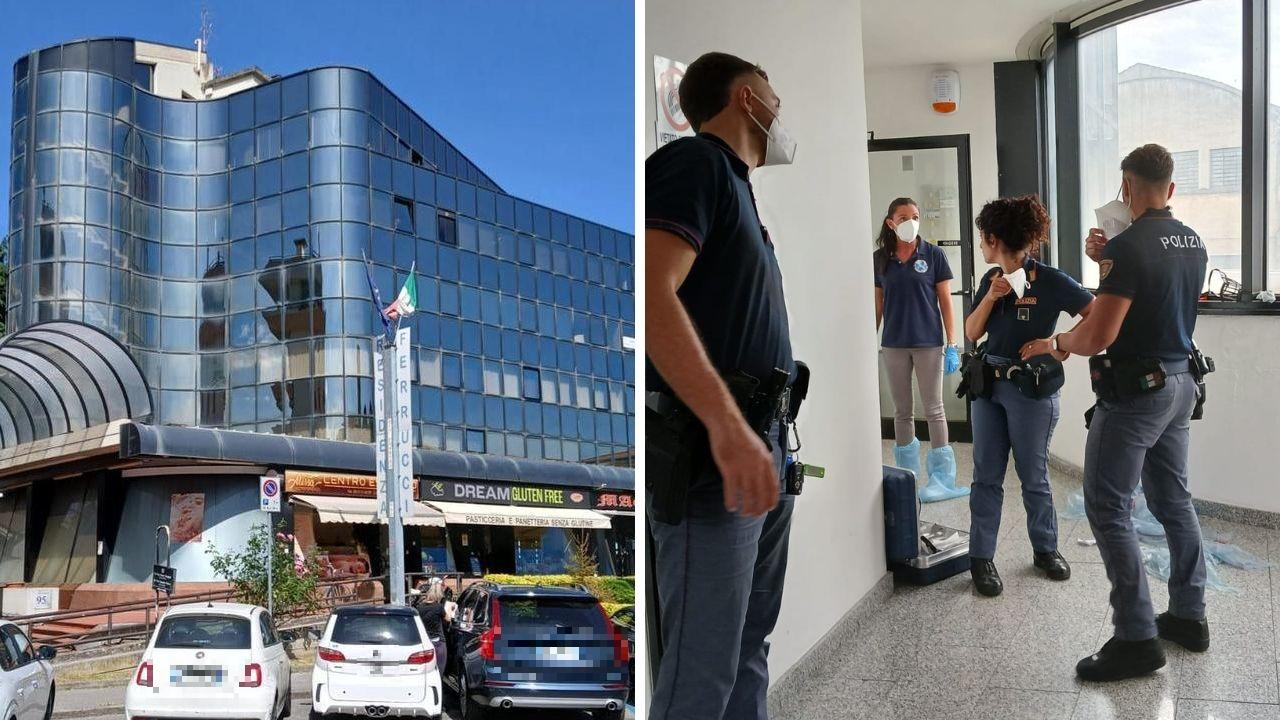 
	Il residence e la polizia all'esterno della stanza del ritrovamento

