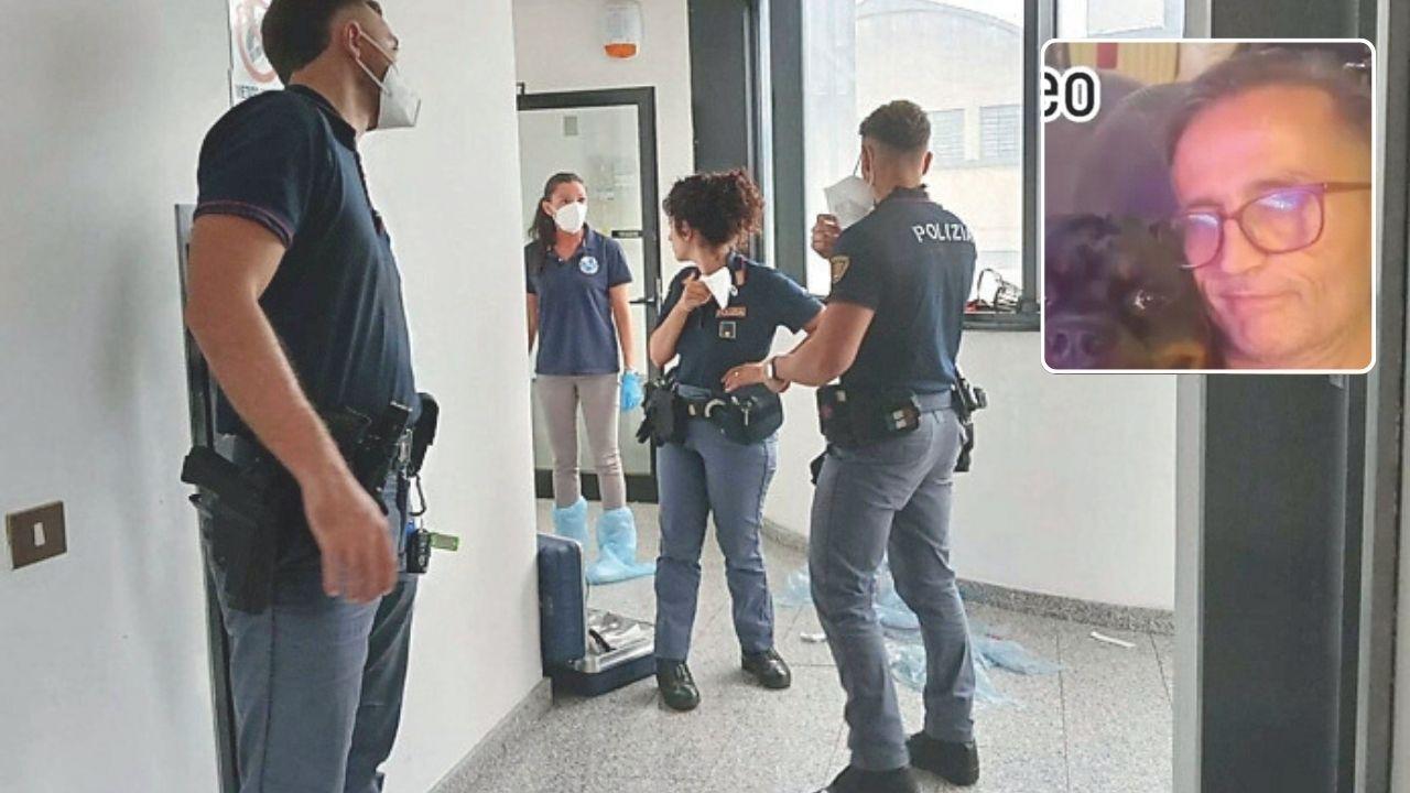 
	Gli agenti davanti alla camera dove &egrave; stato trovato il cadavere, in alto la vittima,&nbsp;Maurizio Drovandi con il suo cane che era nella stanza del residence&nbsp;

