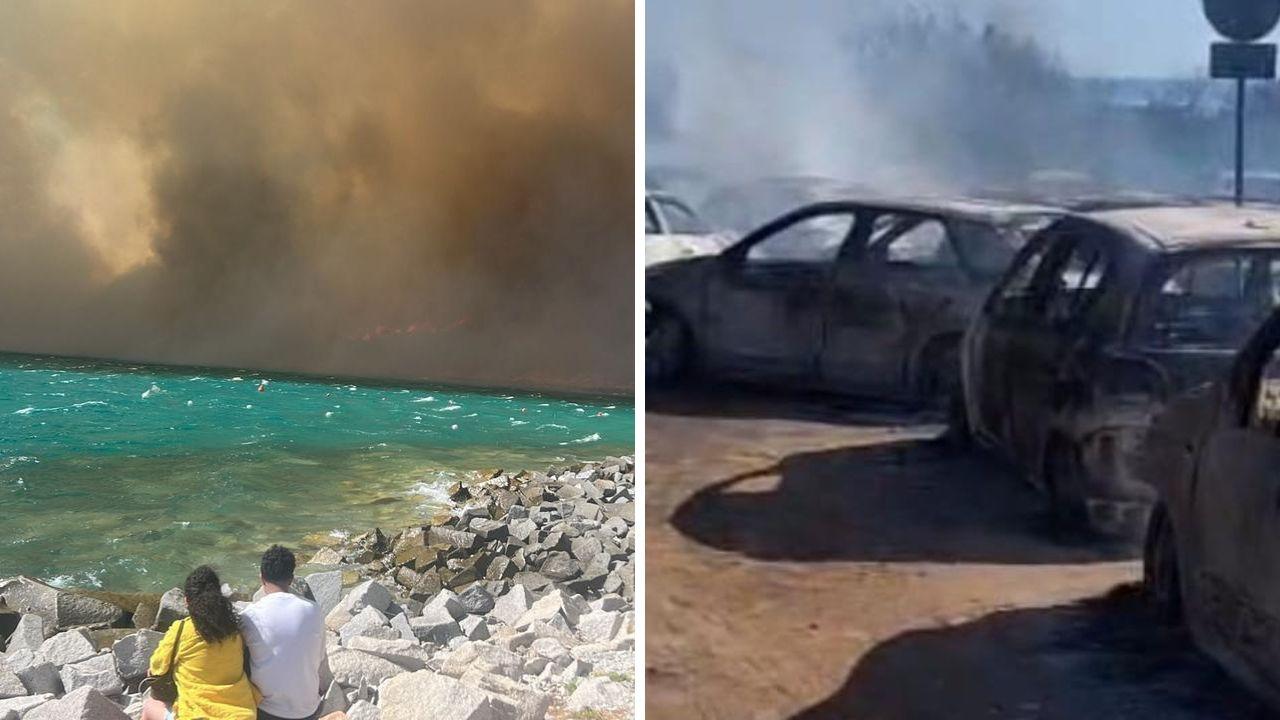 L'incendio sulla spiaggia a Villasimius
