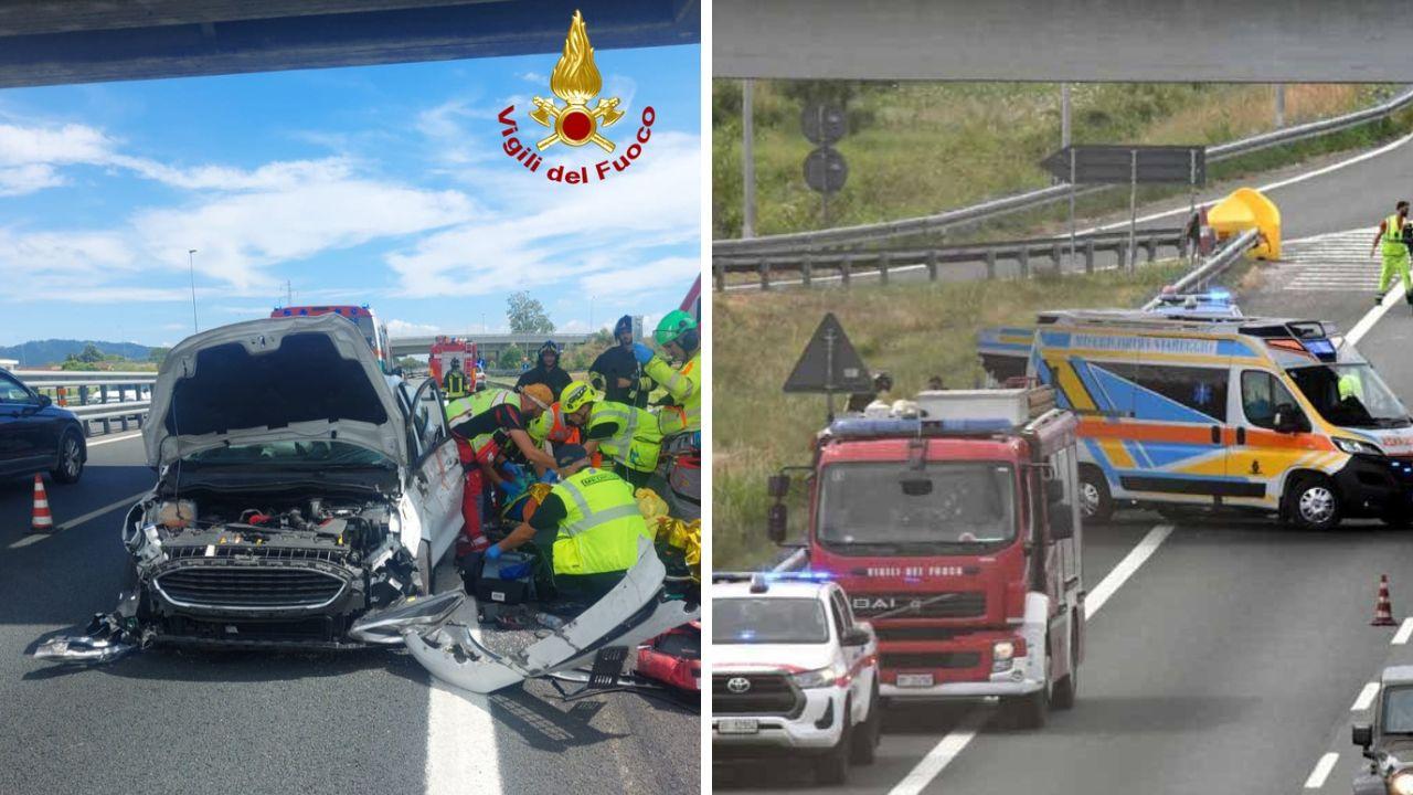 
	La macchina coinvolta nell'incidente e i mezzi di soccorso (foto Paglianti)

