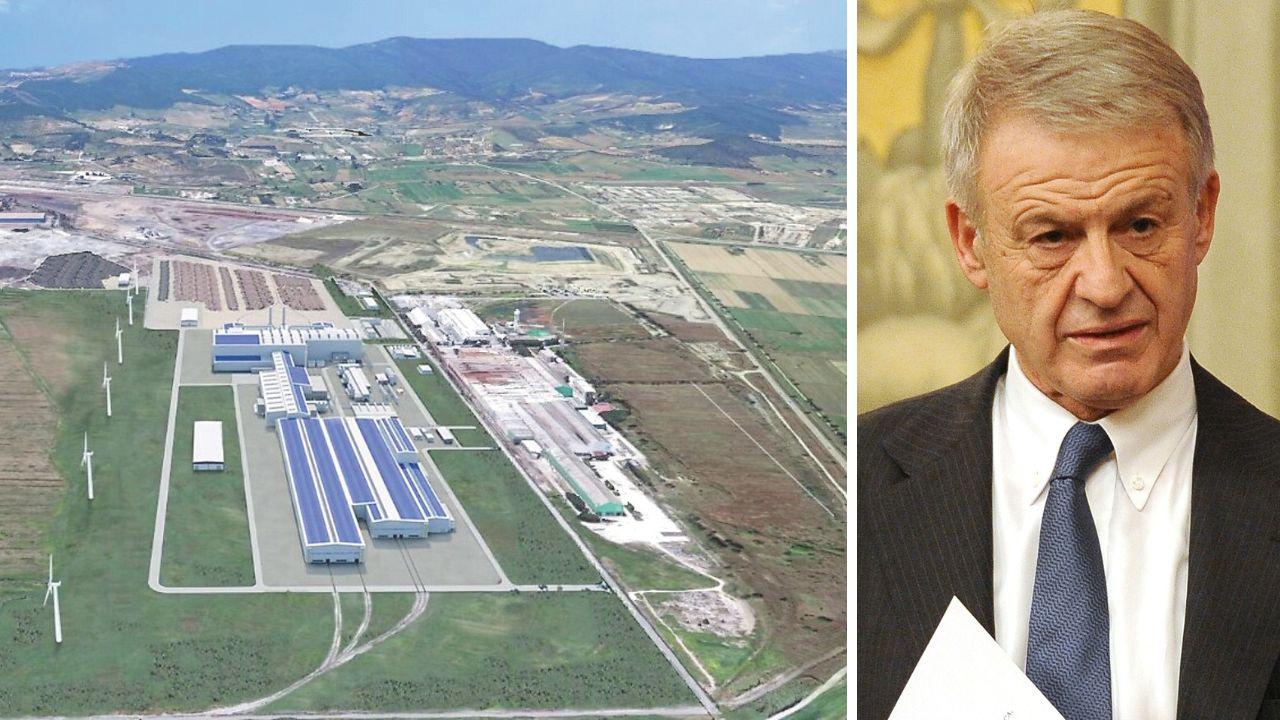 Il rendering dell'impianto Metinvest Adria a Piombino e l'ex ministro dell'Ambiente, Corrado Clini