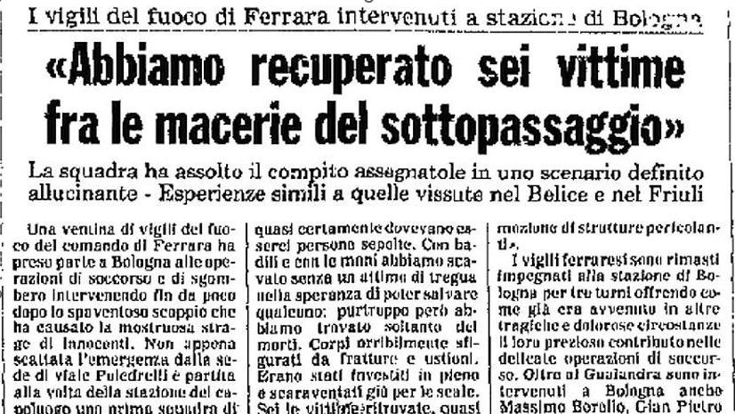 Strage alla stazione di Bologna, il ricordo del pompiere ferrarese