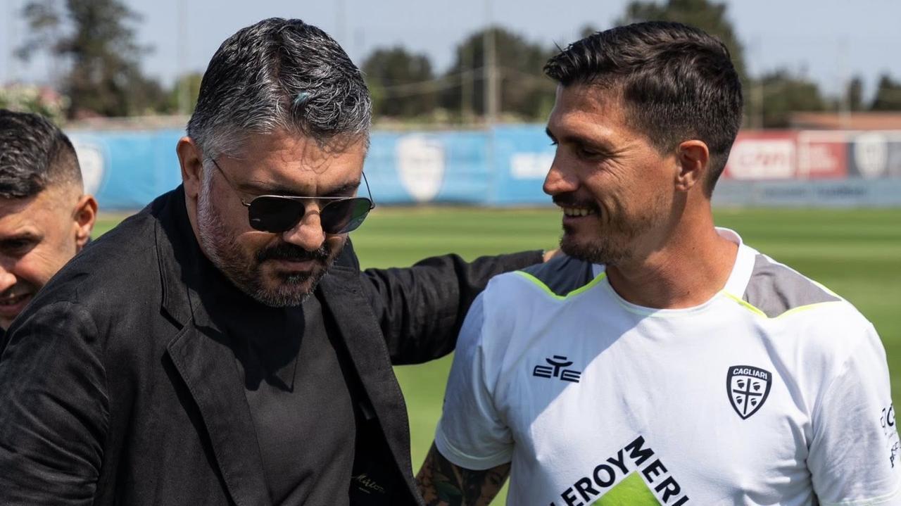 Il ct Gattuso e Buffon in visita di cortesia al centro di allenamento del Cagliari