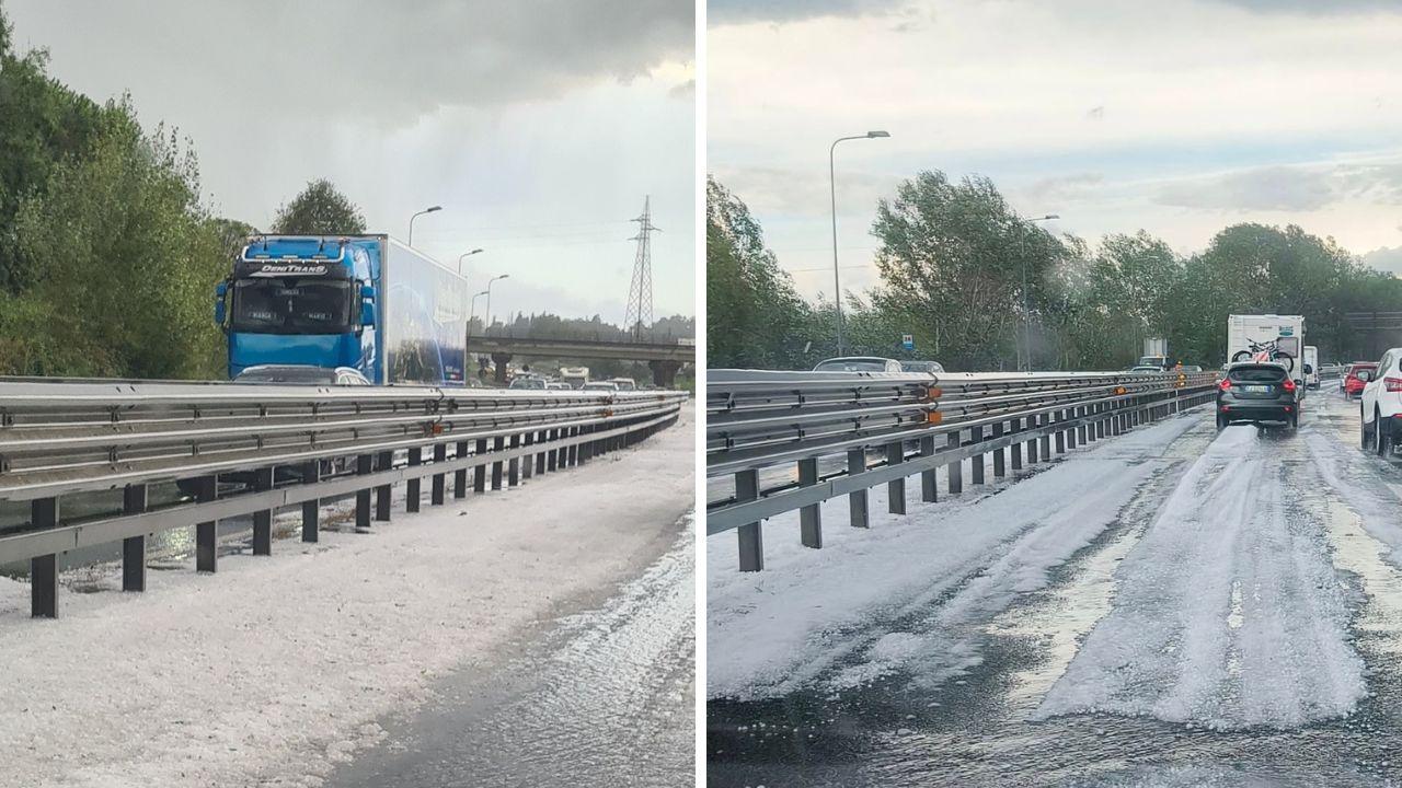 La grandinata in Fi-Pi-Li (foto gruppo Fb Dannati)