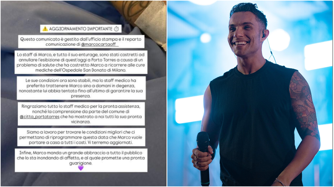Marco Carta ricoverato in ospedale, annullato il concerto