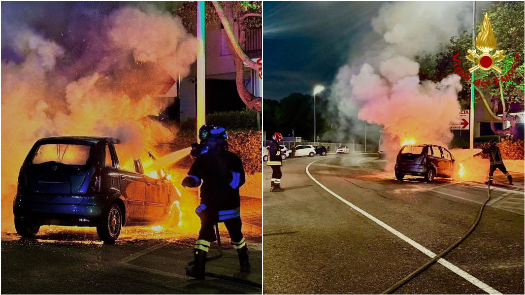 In fiamme a Cagliari un’auto parcheggiata