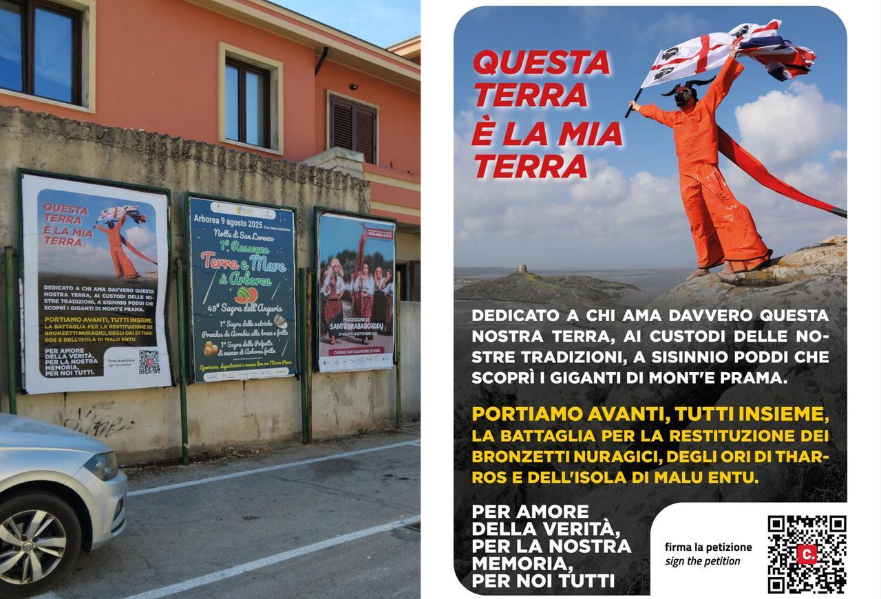 L’uomo mascherato su decine di manifesti: «L’Inghilterra restituisca gli ori di Tharros»