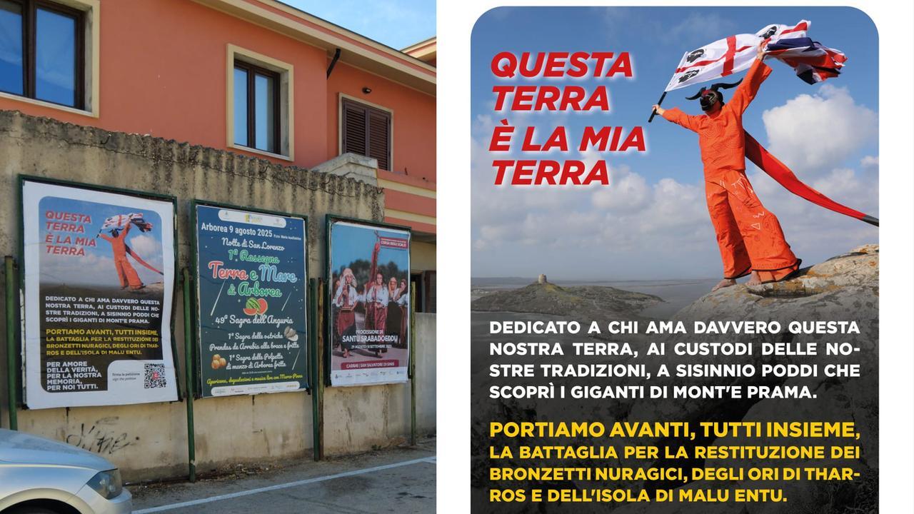 L’uomo mascherato su decine di manifesti: «L’Inghilterra restituisca gli ori di Tharros»
