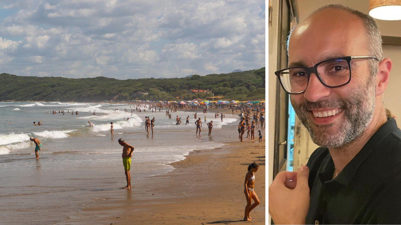 
	Uno scorcio della spiaggia di Baratti (foto Lorenzo Manzini) e lo scrittore Matteo Grimaldi

