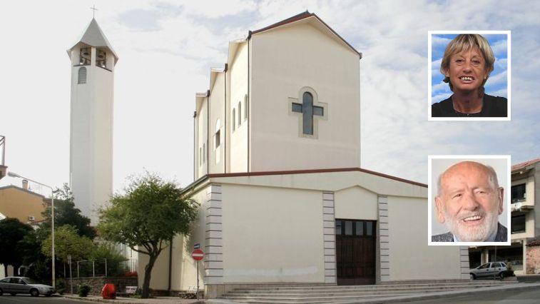 La chiesa di San Francesco. Nei riquadri: Ida Murtas e Gigi Ledda