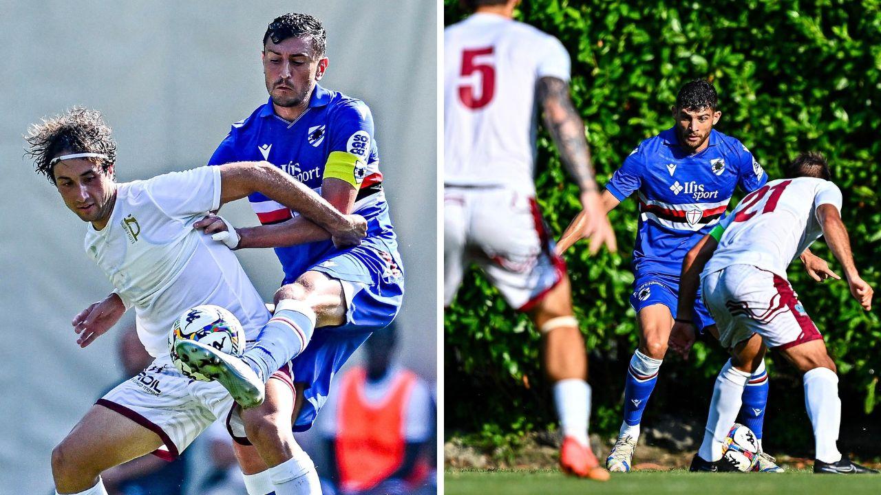 Due momenti dell'amichevole (Foto Fb: Uc Sampdoria)