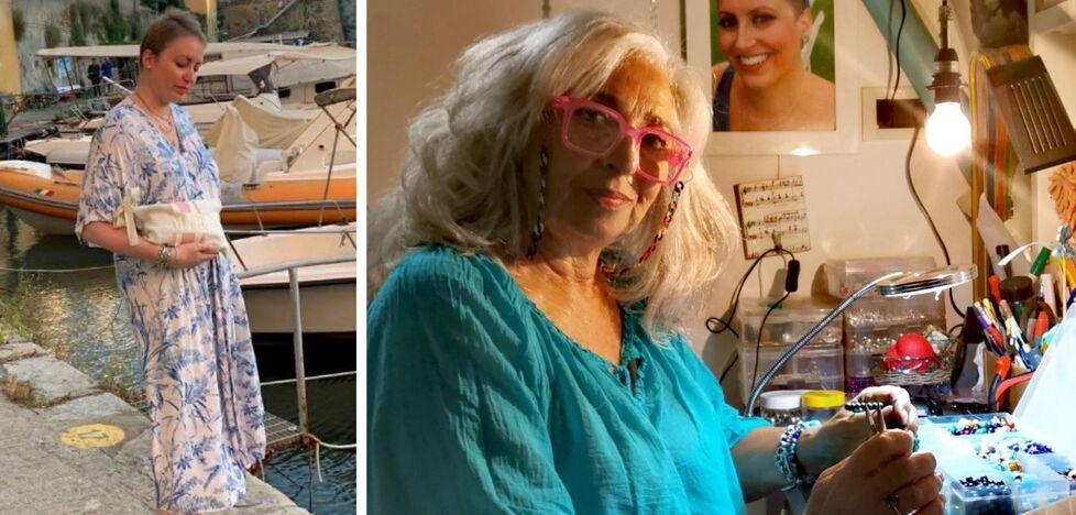 
	A sx Maria Irene Busonero con la borsetta Mib, a dx mamma Stefania durante le creazioni Mib

