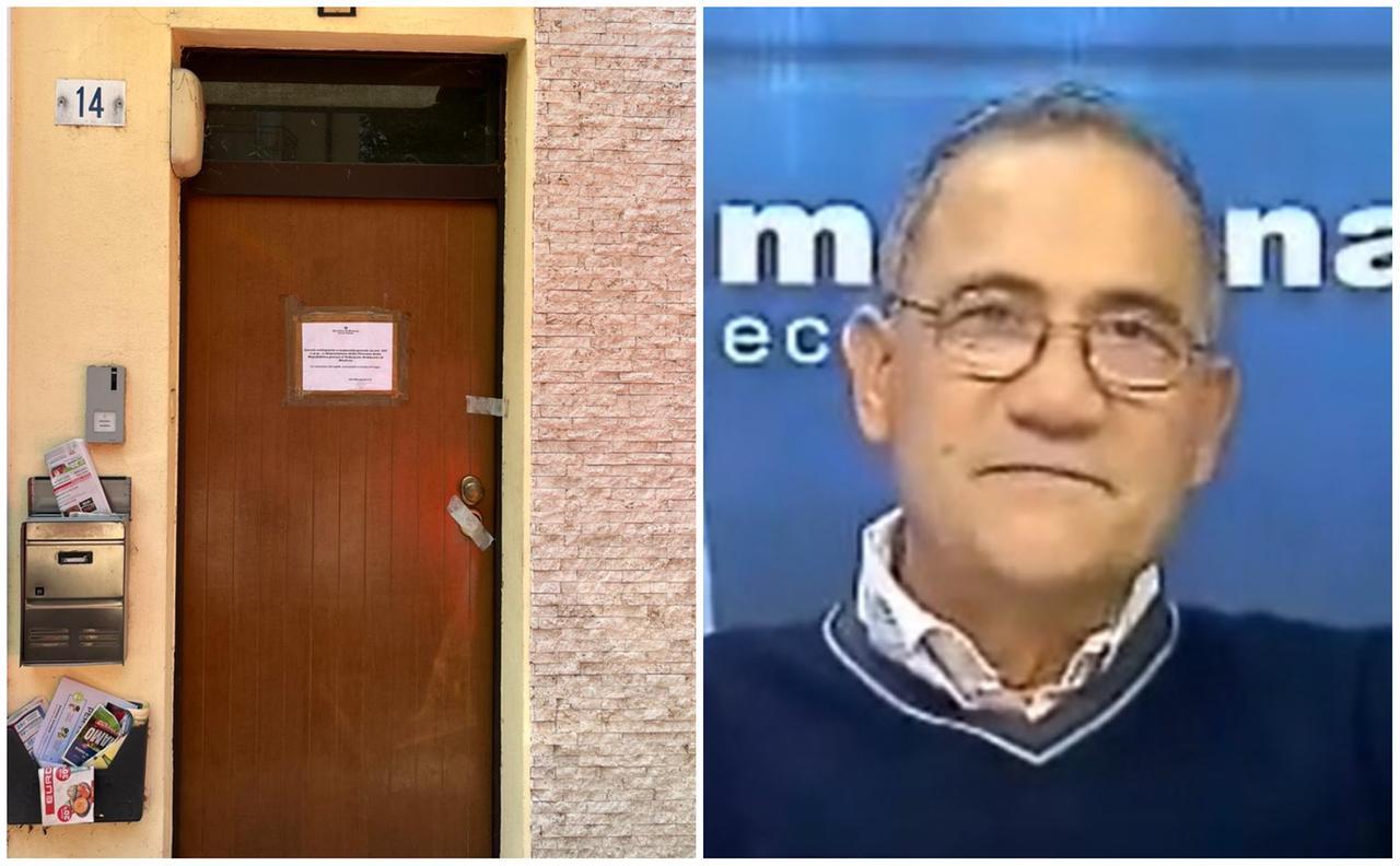 A sinistra la porta di casa, a destra la vittima: Raffaele Marangio