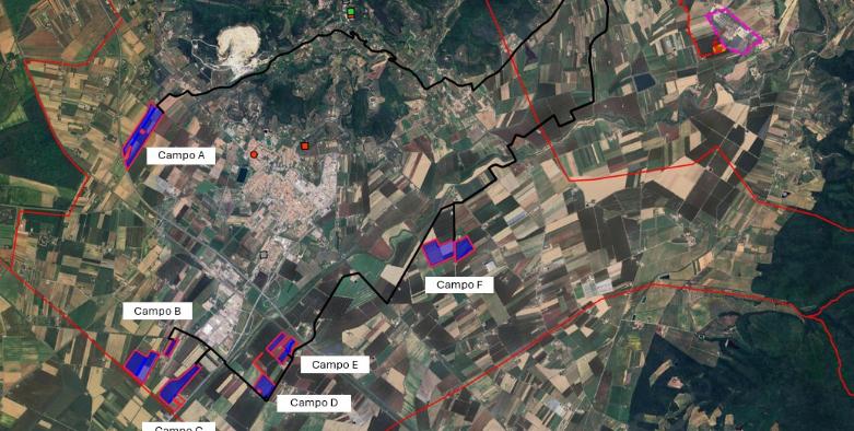 
	La mappa dei sei campi fotovoltaici a Campiglia Marittima

