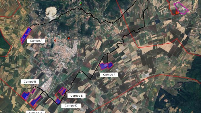 La mappa dei sei campi fotovoltaici a Campiglia Marittima