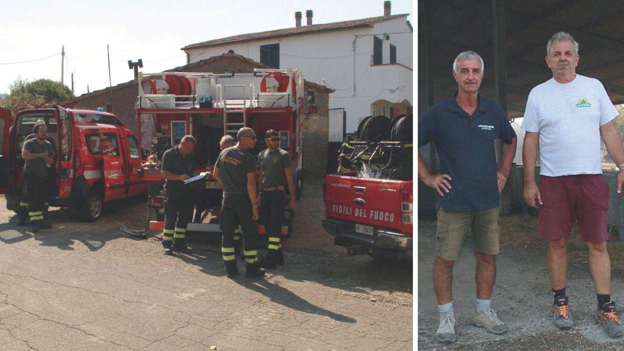 
	Vigili del fuoco e Romano Catocci con il cognato al Capannone

