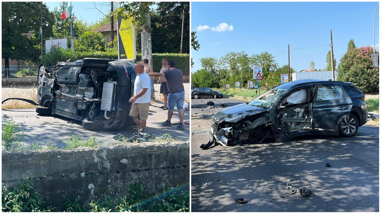 Frontale sulla Vignolese, l’auto si ribalta: paura per una mamma incinta