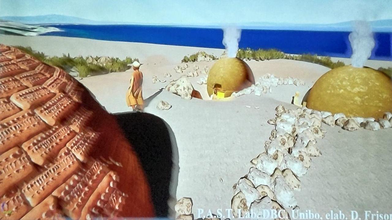 Una simulazione dell'area artigianale di Tharros fatta con l'intelligenza artificiale