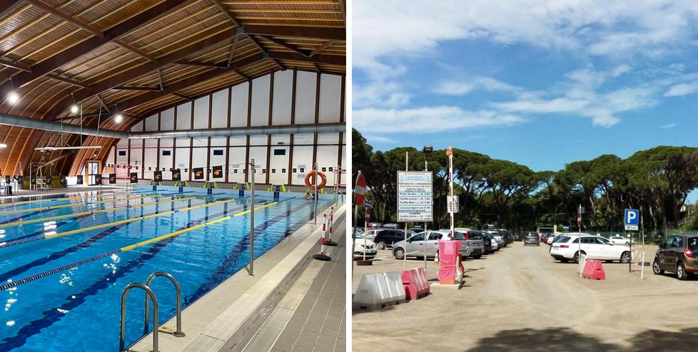 
	La piscina comunale e il parcheggio in pineta

