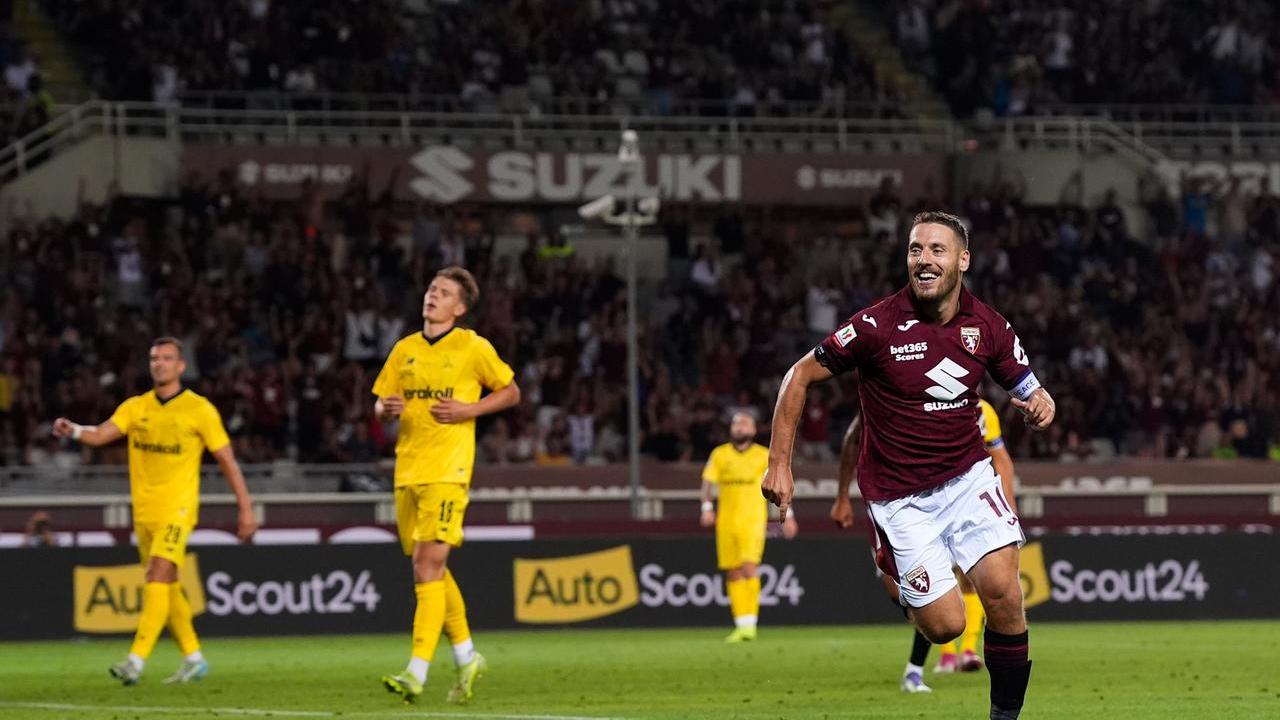 Nikola Vlasic (Torino) festeggia la rete contro il Modena
