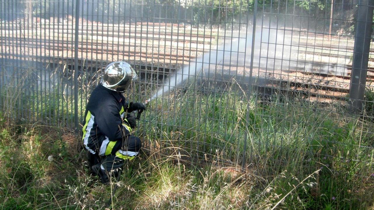Vigili del fuoco in azione sui binari (foto archivio)