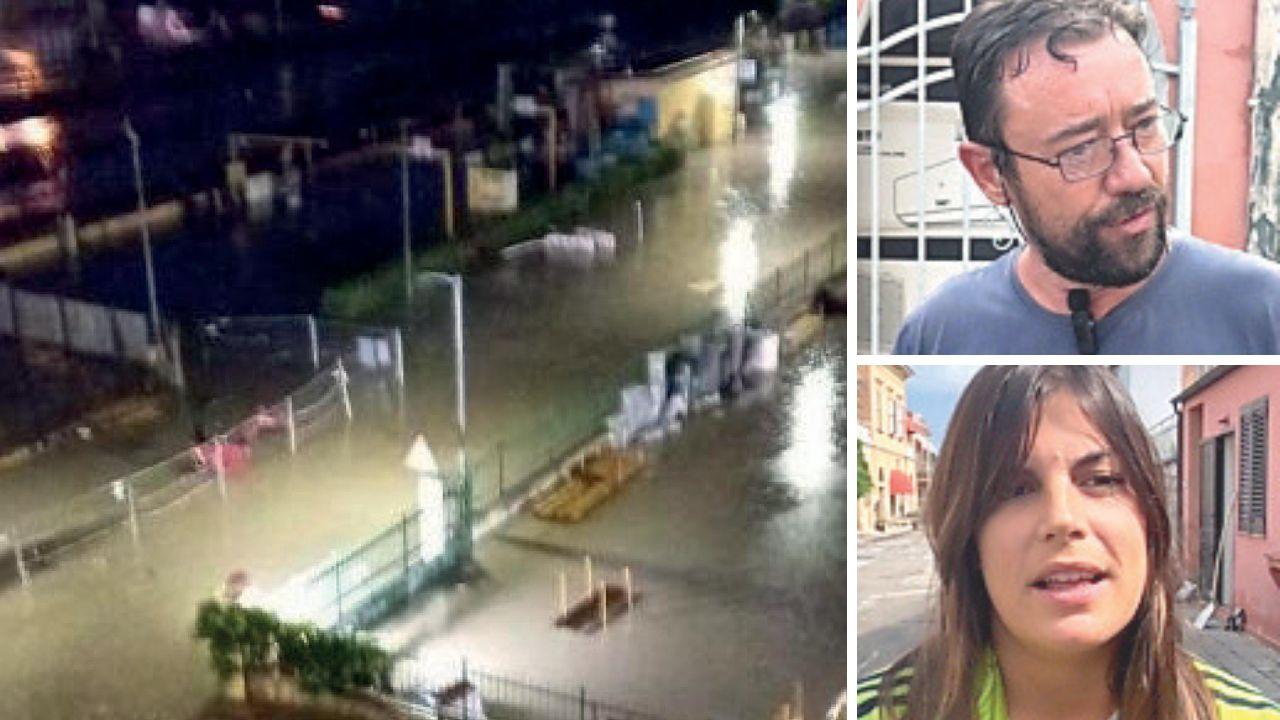 Strade allagate a Portoferraio, a destra Andrea Carminelli e Chiara Piras