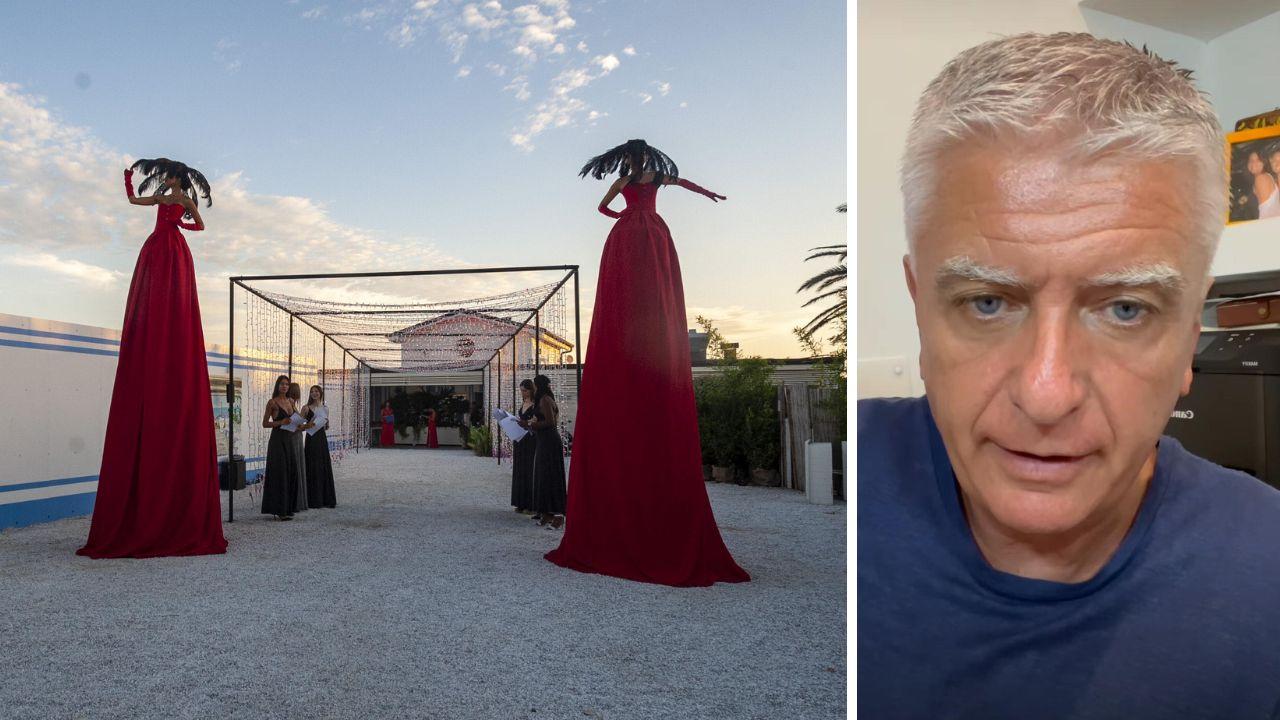 
	Una festa in spiaggia al Mait&ograve; Beach di Forte dei Marmi e Massimo Mallegni in un fermo immagine dal video postato sui social

