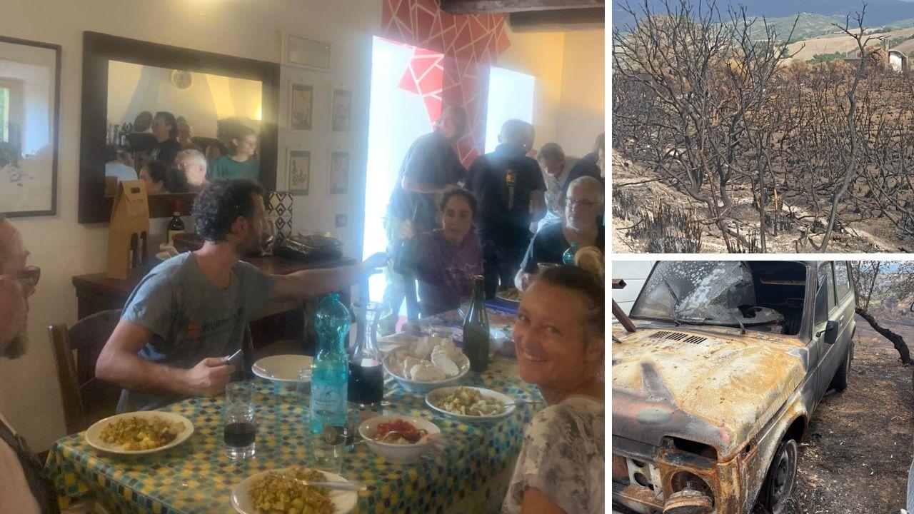 La tavolata di compaesani e alcuni danni del rogo