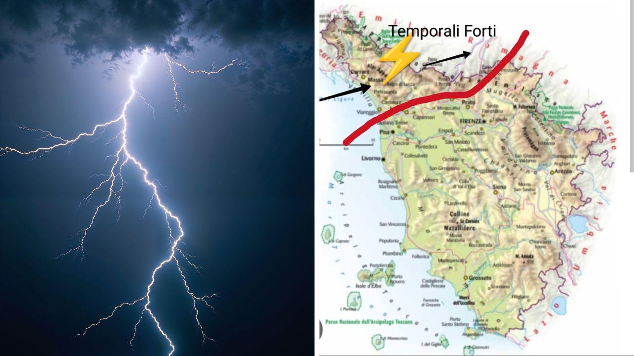 A destra la mappa del Centro Meteo Toscana