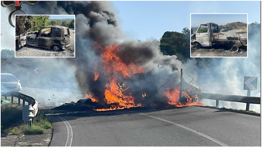 Tentata rapina a un furgone portavalori: l’autista vede le auto in fiamme e fugge – VIDEO