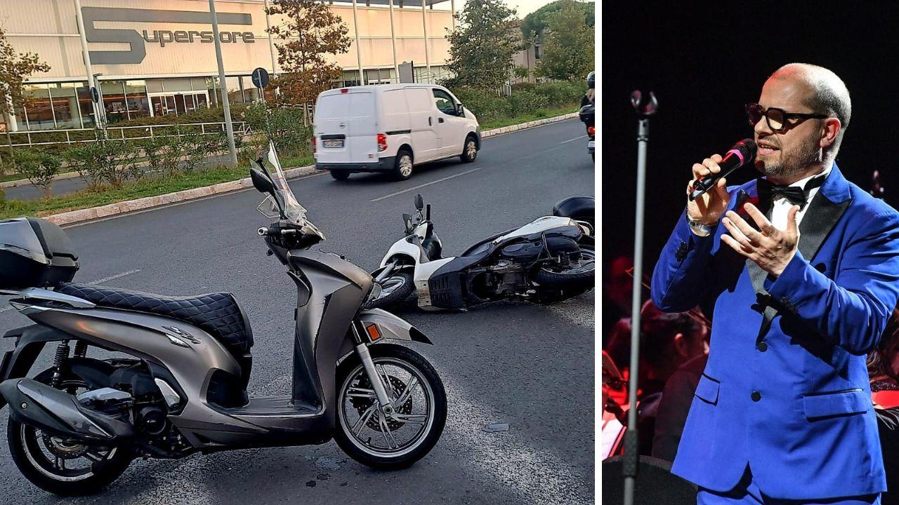 I due scooter coinvolti e l'artista (foto da Facebook)