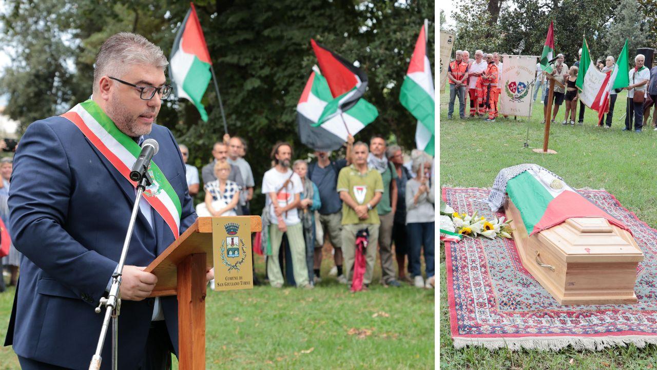 
	Il sindaco Cecchelli e la bara di Marah Abu Zuhri (foto Stick)

