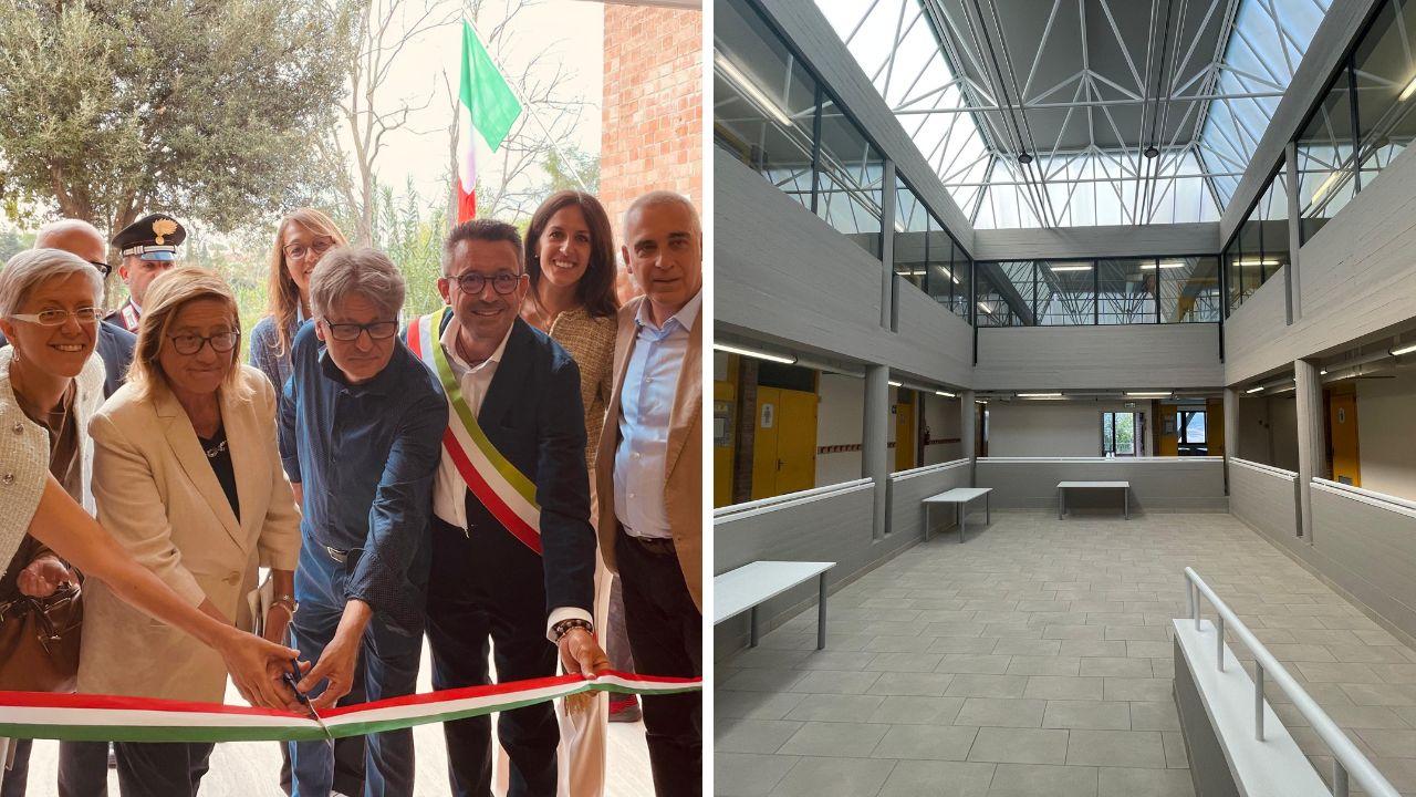 Il taglio del nastro e l'interno della nuova scuola (Foto: Comune di Terricciola)