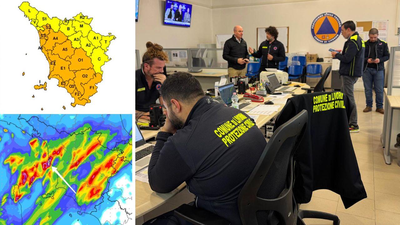 Il centro operativo e due mappe: l'allerta e una possibile previsione