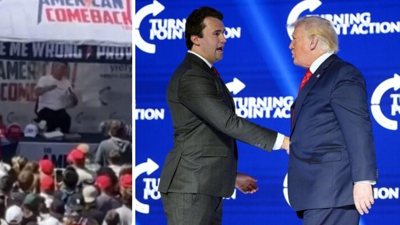 Il momento dell'attentato e Kirk insieme a Trump